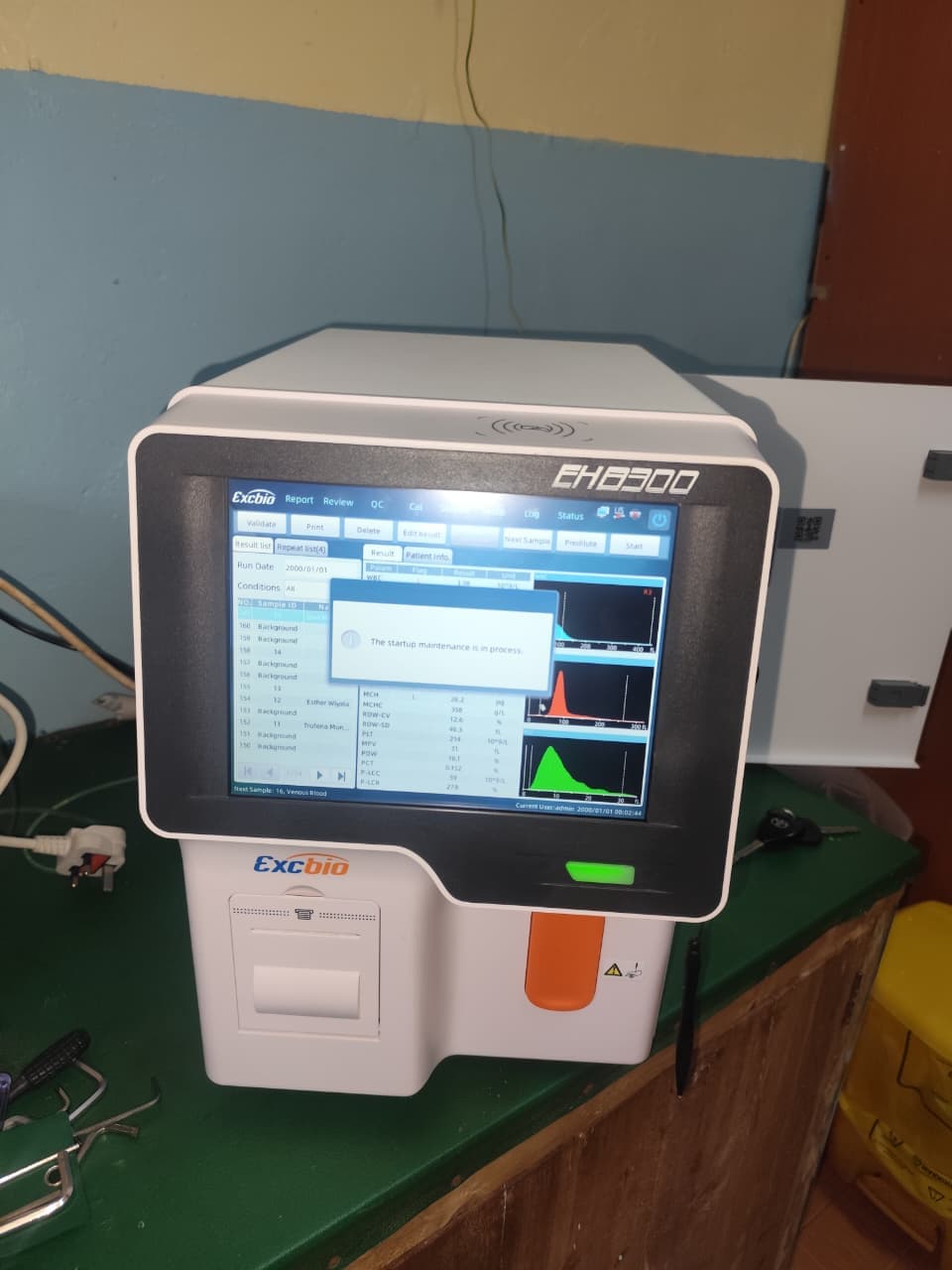 Excbio Hematology Analyzer routine maintenance check at Lukanji Medical Centre Kakamega