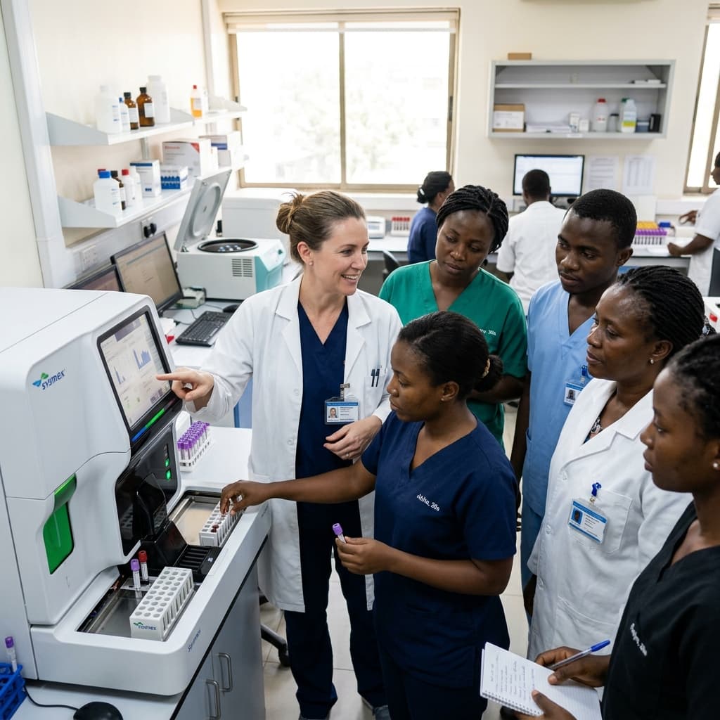 Clinical specialist training African laboratory technologists and healthcare operators on medical device workflows